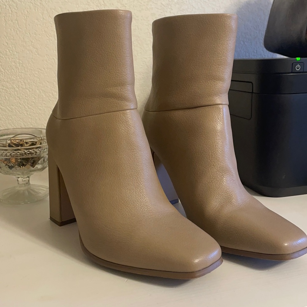 Tan or Cream Leather Chunky Bootie